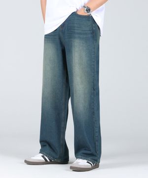 샌드 워싱 와이드 데님 팬츠_샌드블루
