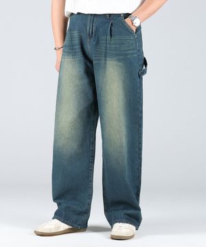 카펜터 원턱 와이드 데님 팬츠_인디고블루