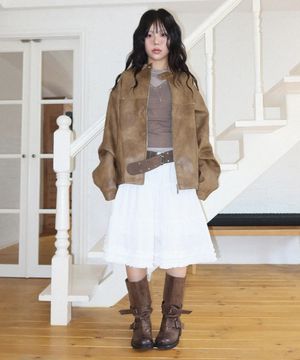 레이스 프릴 밴딩 미디스커트_2COLOR