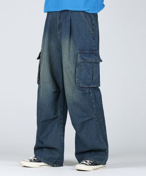 파라슈트 원턱 카고 와이드 데님 팬츠_중청