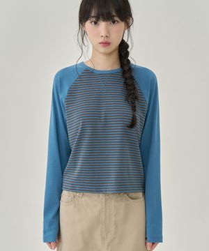 W 데일리 스트라이프 래글런 티셔츠 (BLUE)