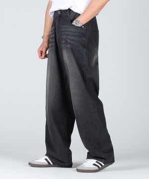 빈티지 워싱 와이드 데님 팬츠_블랙로우흑청