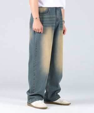 빈티지 워싱 와이드 데님 팬츠_옐로우틴