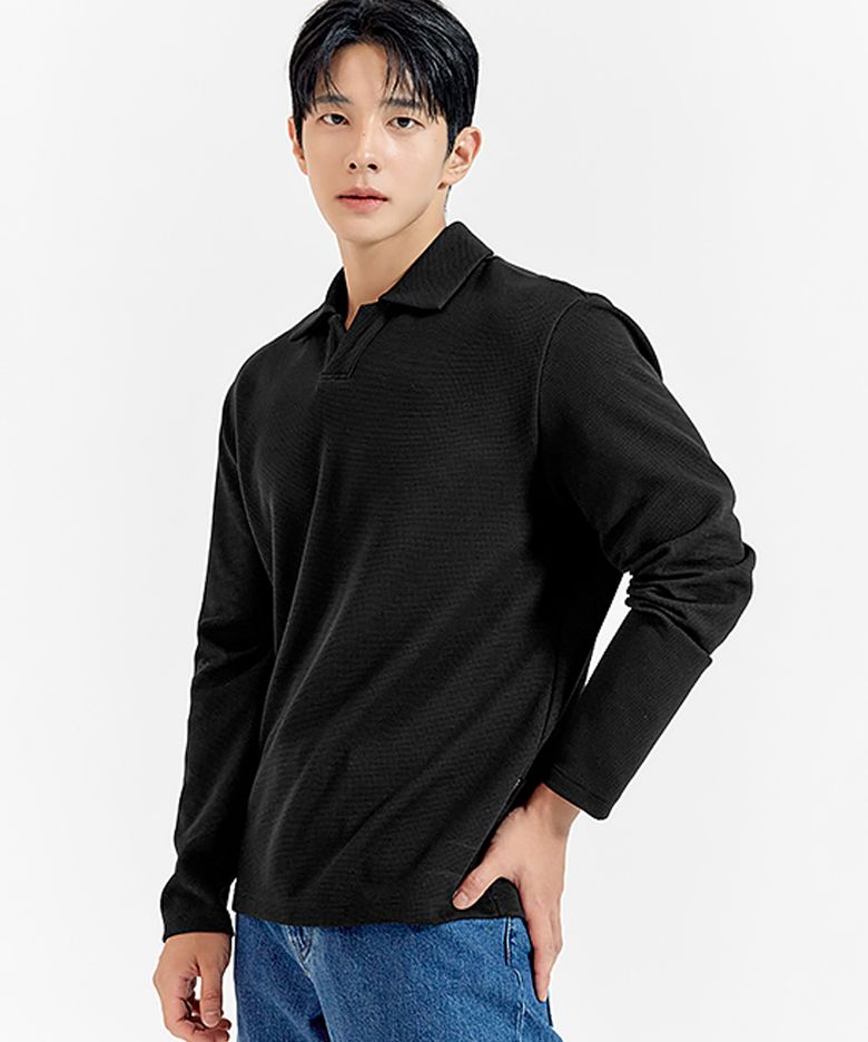와플 텍스처 오픈 카라 맨즈 롱슬리브 XMK3QL1101
