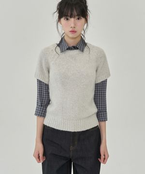 W 하프 슬리브 래글런 니트 (ASH WHITE)