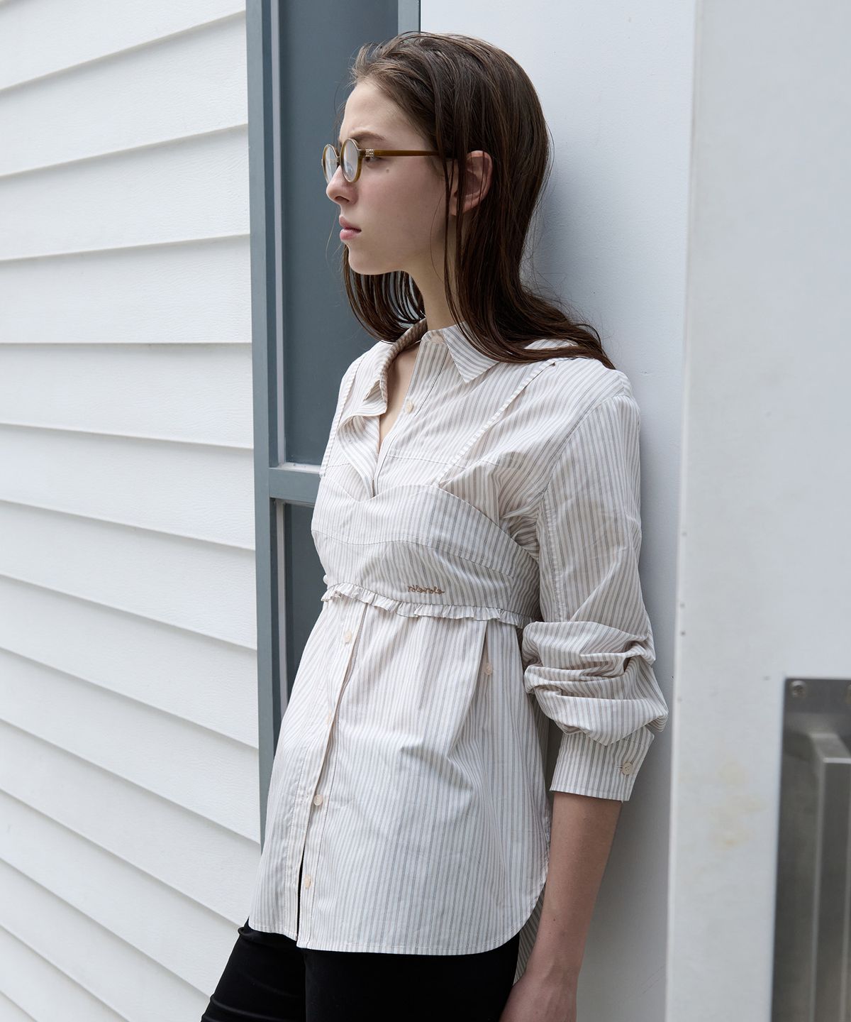 로라로라(ROLAROLA) STRIPE SHIRTS BUSTIER SET BEIGE