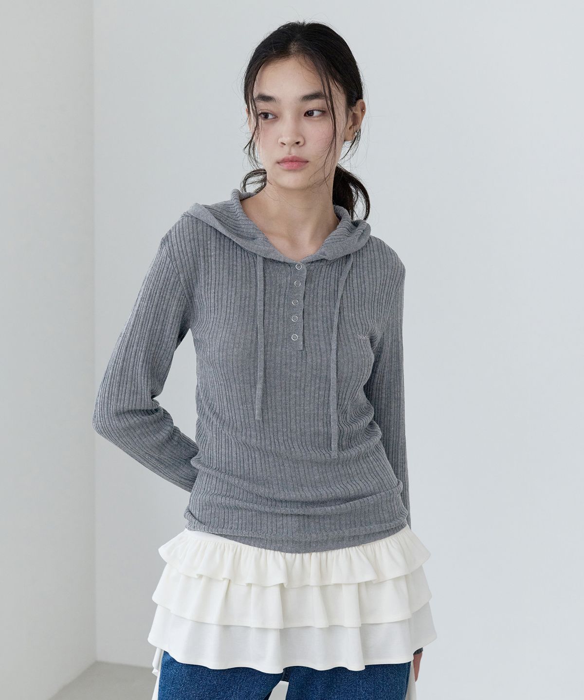 로라로라(ROLAROLA) SLIM FIT WOOLLIKE HOOD KNIT GRAY