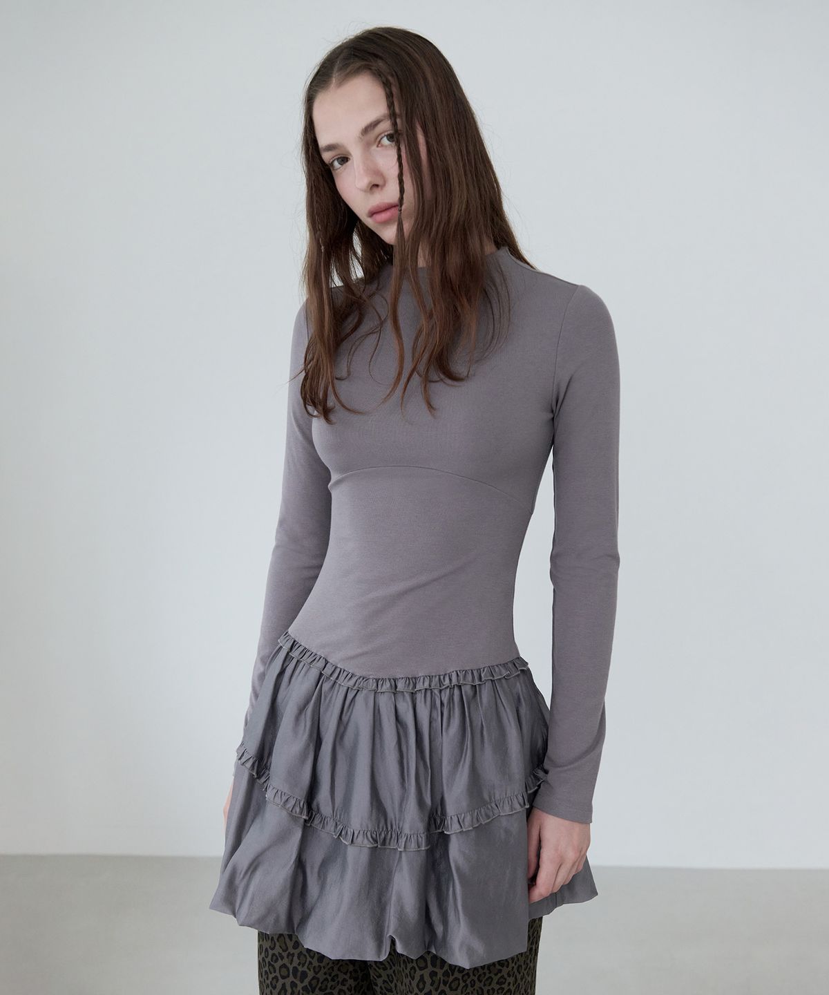 로라로라(ROLAROLA) BALLOON JERSEY DRESS GRAY