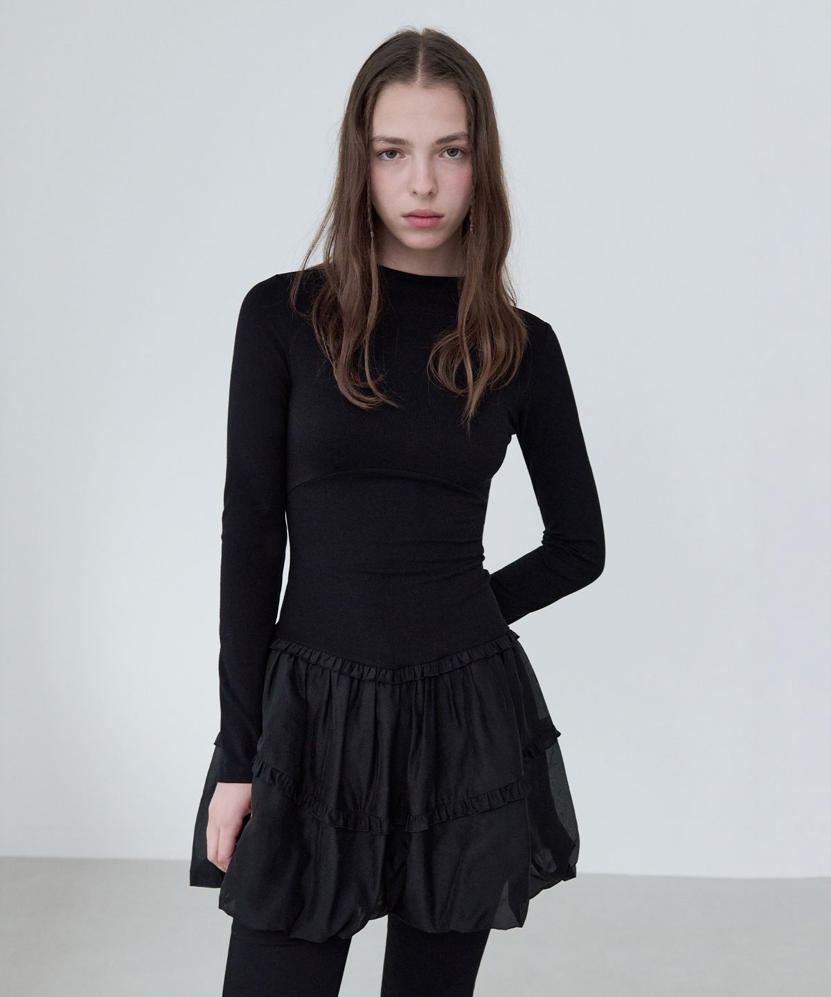 로라로라(ROLAROLA) BALLOON JERSEY DRESS BLACK