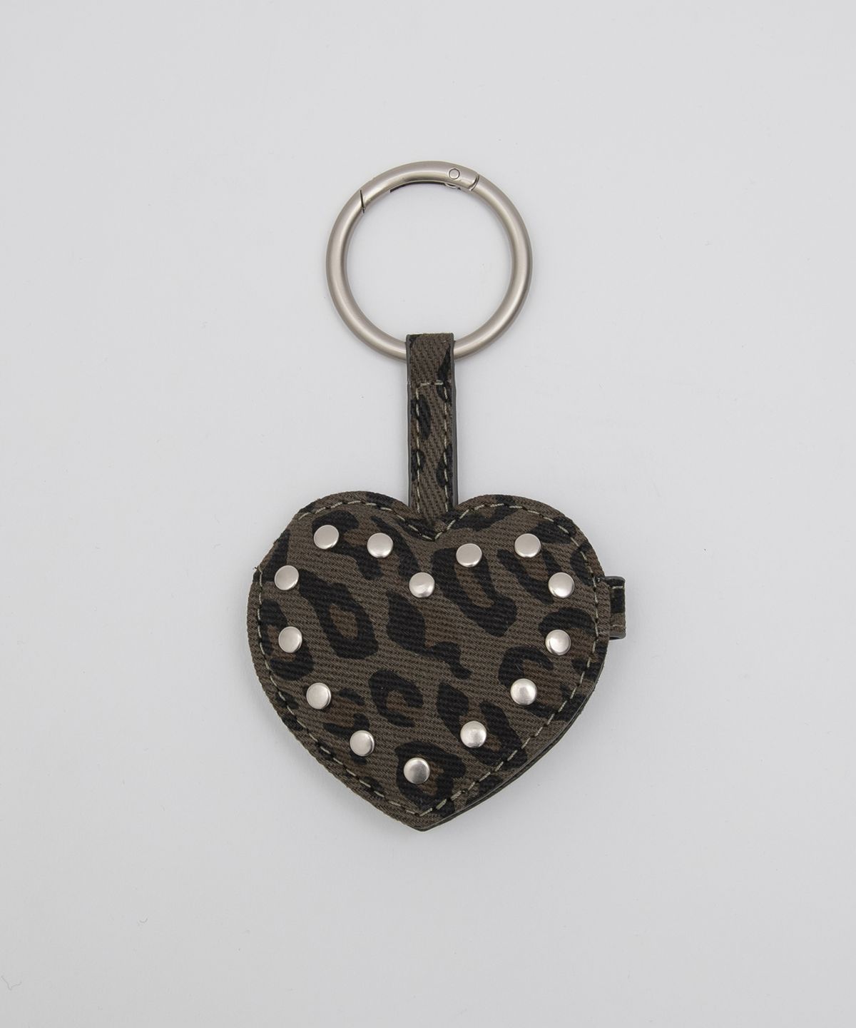 로라로라(ROLAROLA) HEART STUD MIRROR LEOPARD KEYRING CHARCOAL