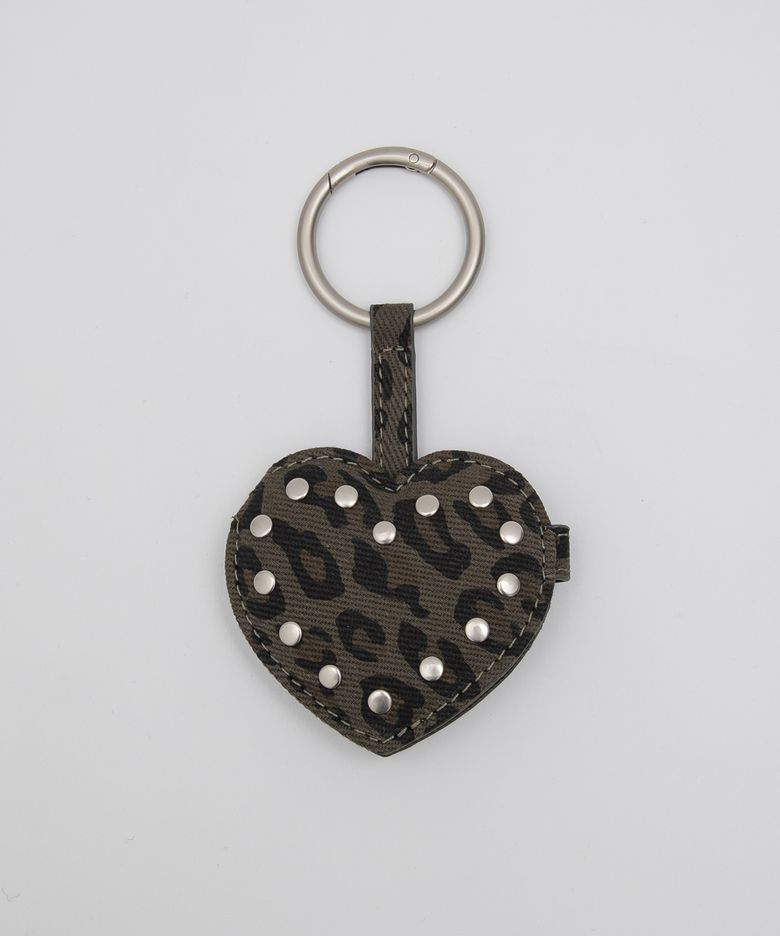 HEART STUD MIRROR LEOPARD KEYRING CHARCOAL