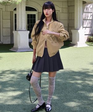 울 플리츠 숏 스커트 - 그레이