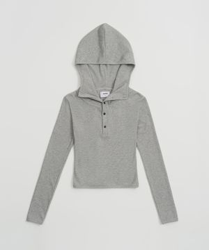 W 하이넥 와플 후드 티셔츠 (GREY)