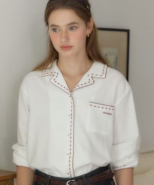 버밀리온 엠브로더리 블라우스 - 화이트