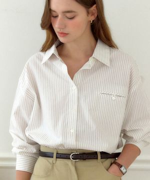 클레어 스트라이프 셔츠 - 베이지