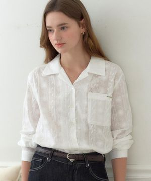 올리브 아뜰리에 플라워 슬리브 셔츠 - 화이트