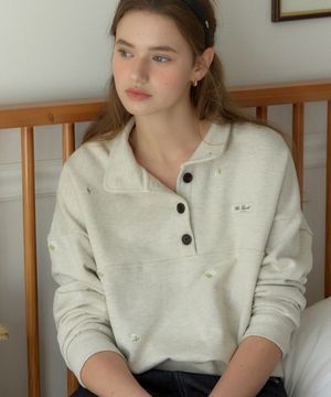 마가렛 엠브로더리 버튼다운 스웨트셔츠 - 오트밀