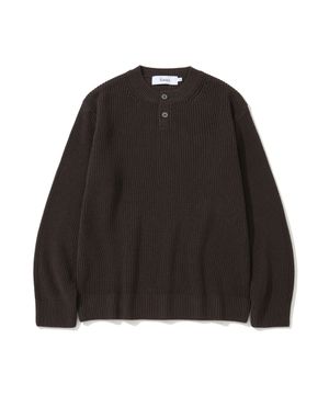 코튼 헨리넥 와플 니트 BROWN