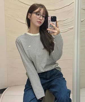 스트라이프 슬리브 티셔츠 - 블랙