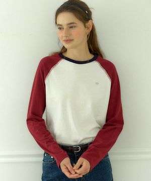 투톤 래글런 티셔츠 - 버건디