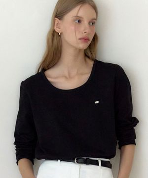 로고 실키 유넥 슬리브 티셔츠 - 블랙