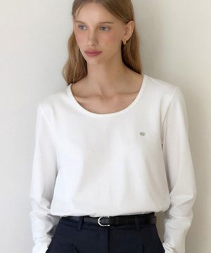 로고 실키 유넥 슬리브 티셔츠 - 화이트