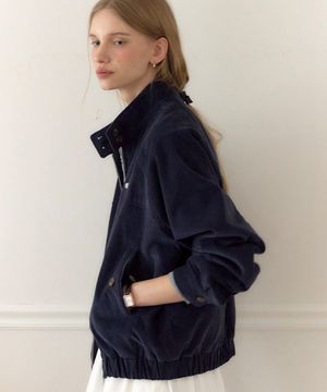 코듀로이 버튼 포인트 블루종 재킷 - 네이비