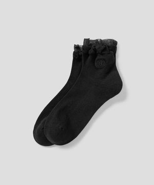 여성 셔링 미들삭스 - 블랙