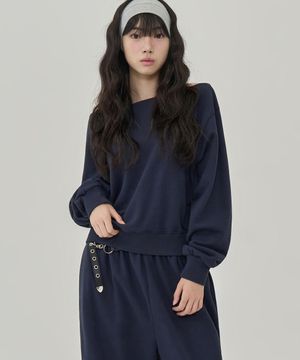 W 빈티지 오프숄더 스웻 셔츠 (NAVY)