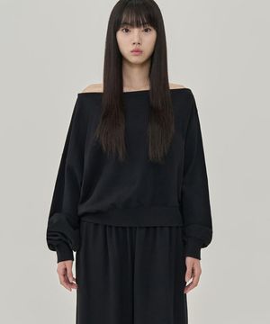 W 빈티지 오프숄더 스웻 셔츠 (BLACK)