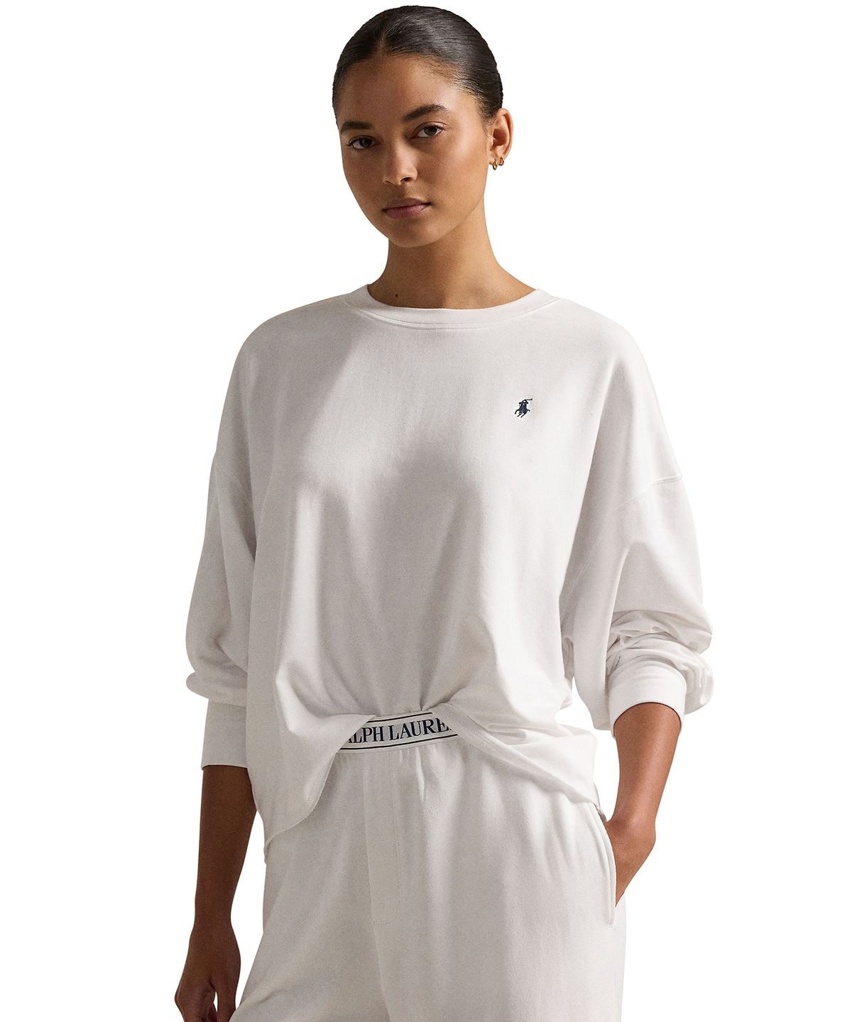폴로 랄프로렌 이너웨어(POLO RALPH LAUREN INNERWEAR) 여성 프렌치 테리 파자마 세트 화이트 4P8030