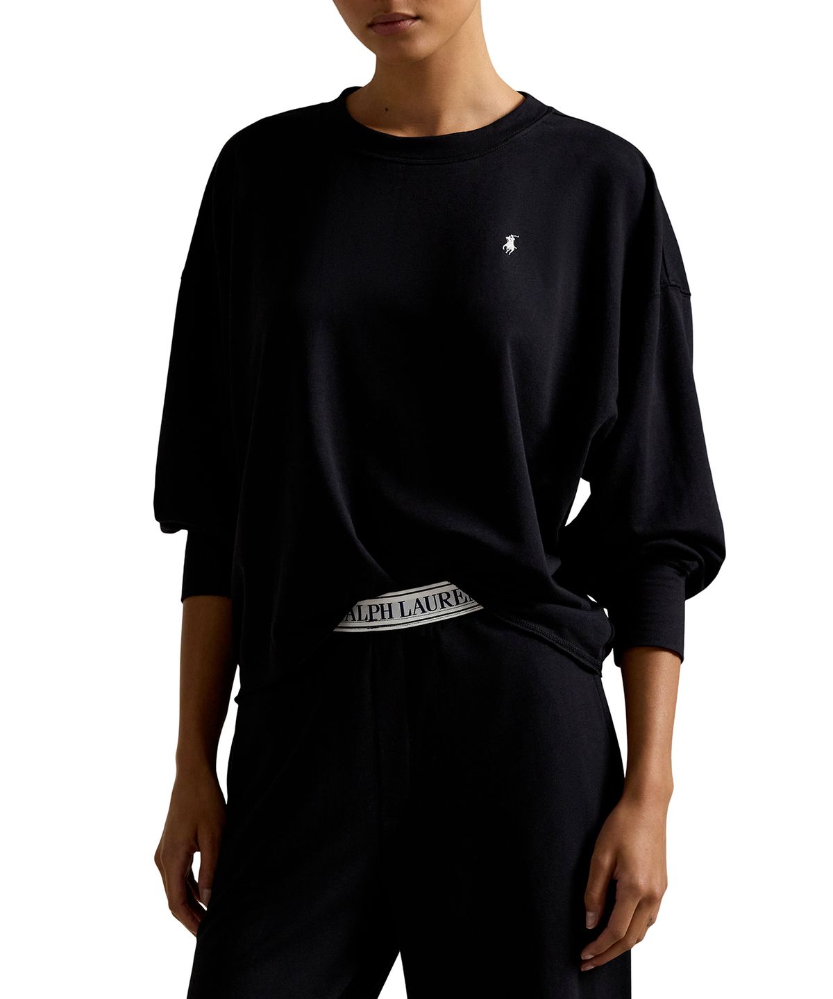 폴로 랄프로렌 이너웨어(POLO RALPH LAUREN INNERWEAR) 여성 프렌치 테리 파자마 세트 블랙 4P8030