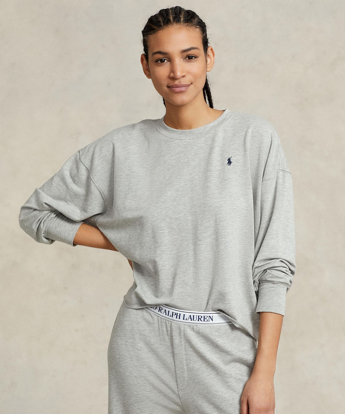 폴로 랄프로렌 이너웨어(POLO RALPH LAUREN INNERWEAR) 여성 프렌치 테리 파자마 세트 그레이 4P8026