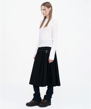 벨트 포켓 미디 스커트 [블랙]