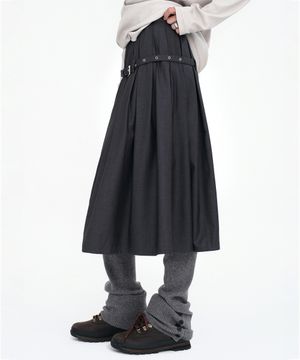 벨트 포켓 미디 스커트 [차콜]