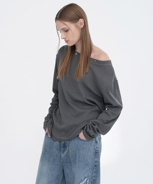 버튼 믹스 티셔츠 [차콜]