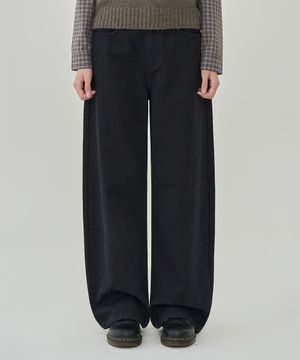 W 스웨이 코튼 커브드 팬츠  (BLACK)