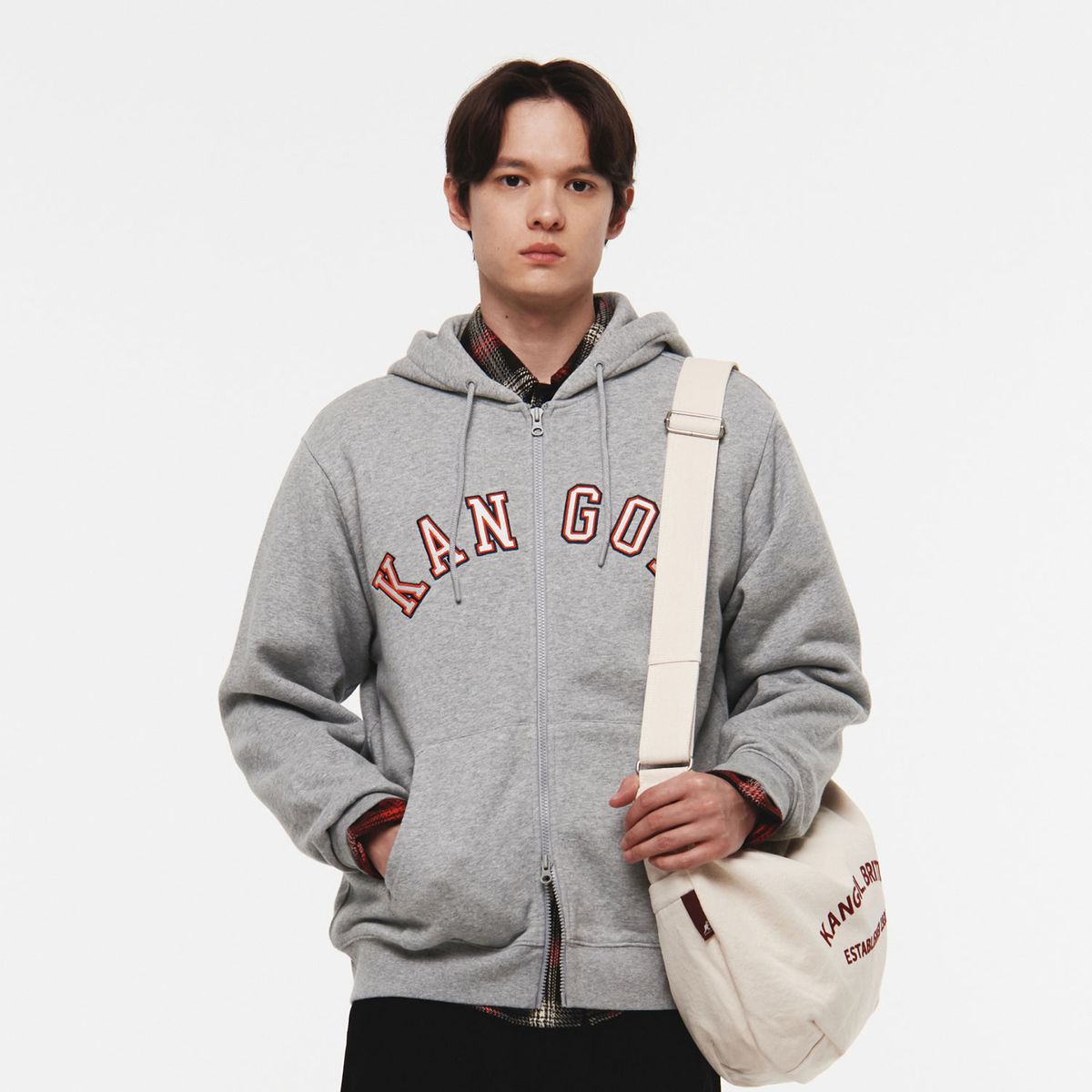 캉골(KANGOL) 캉골 레터 집업 5141 멜란지그레이