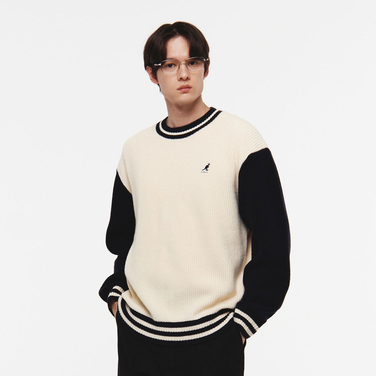 캉골(KANGOL) 바시티 스트라이프 풀오버 1904 아이보리