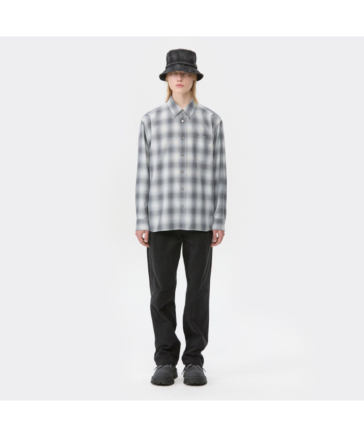 커스텀멜로우(CUSTOMELLOW) Grey Relaxed Fit Check Shirt CWSAW25112GYX