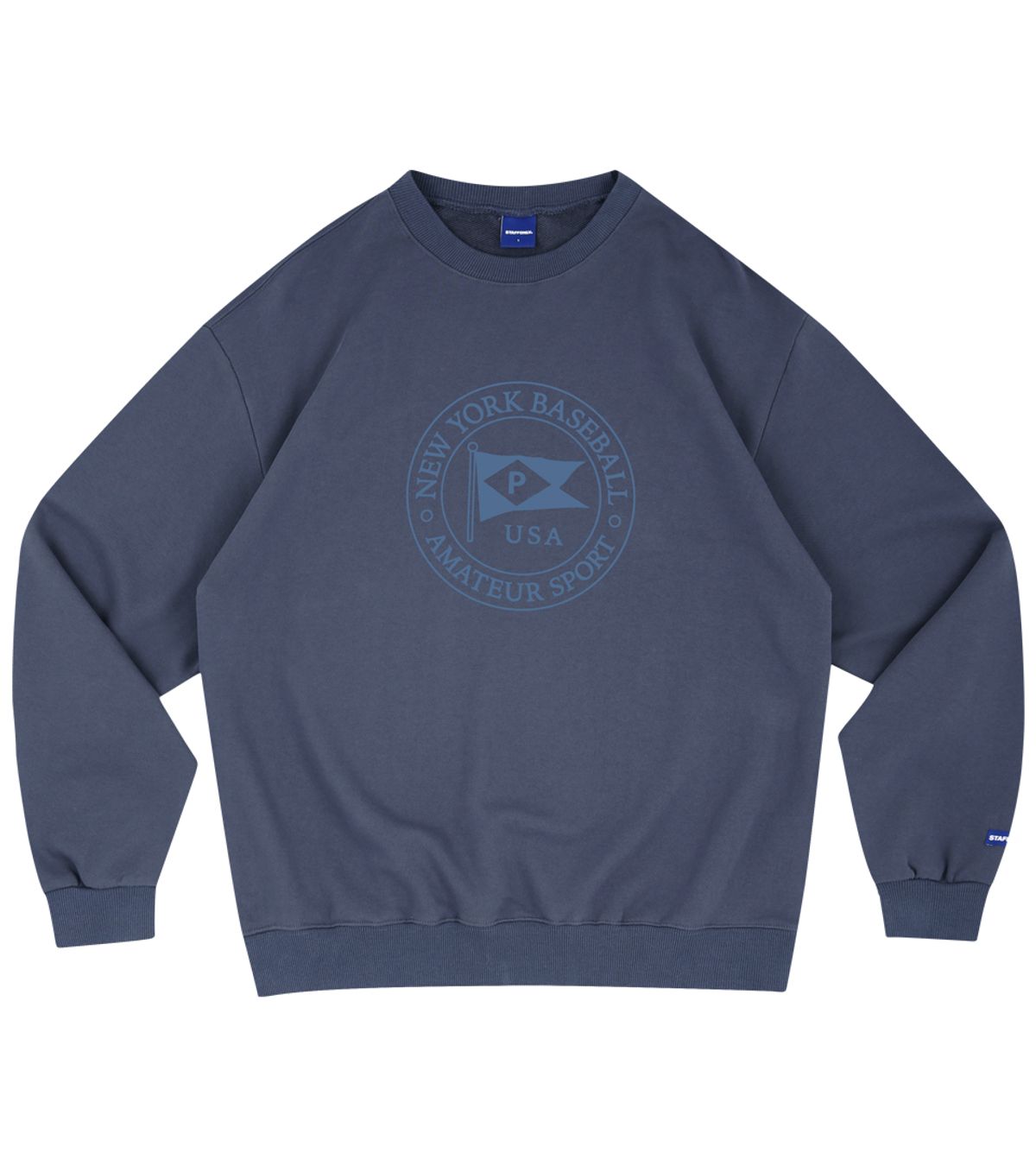 스텝온리(STAFFONLY) NEW YORK BASEBALL ROUND FLAG SWEATSHIRTS (WASHED NAVY)