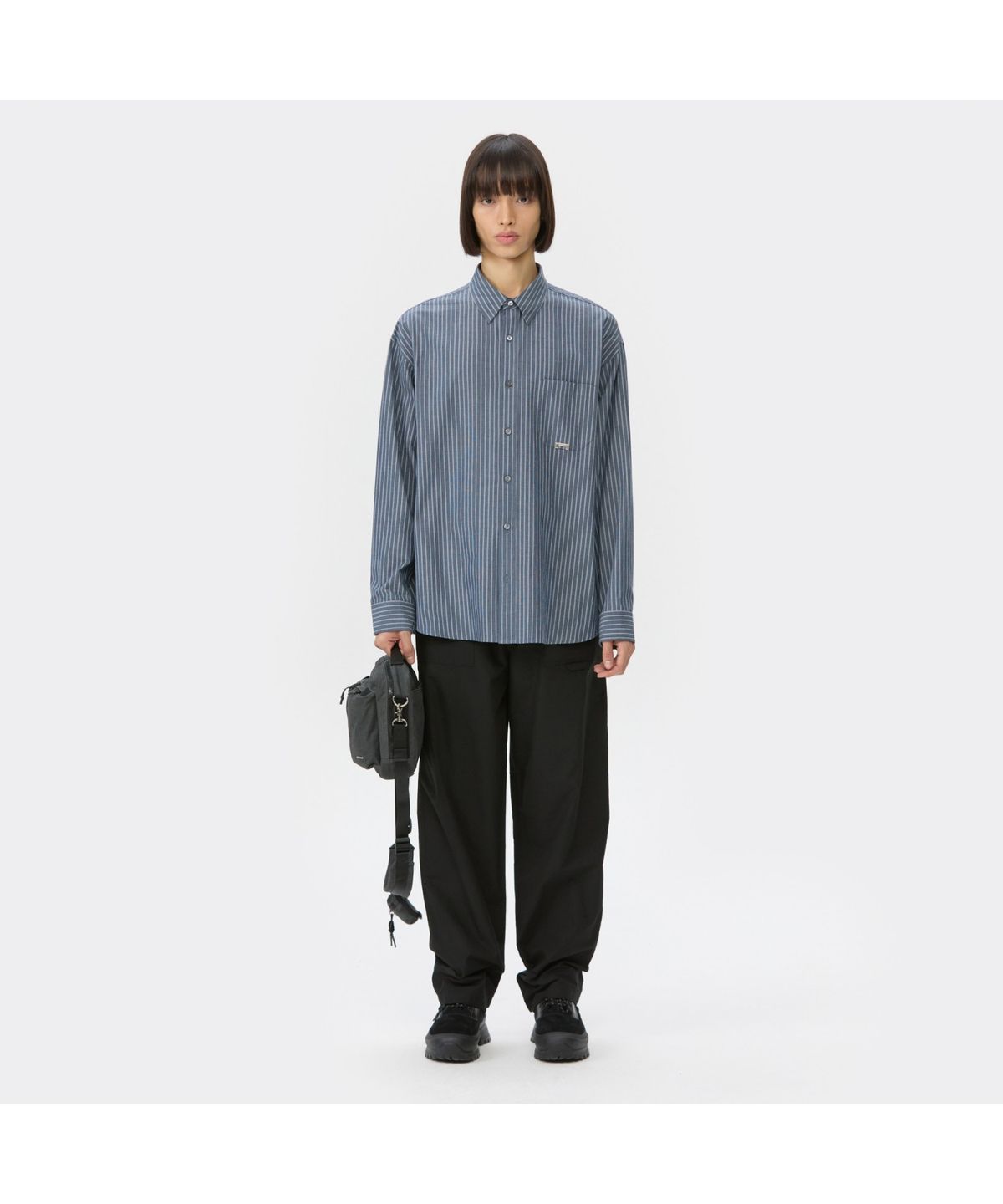 커스텀멜로우(CUSTOMELLOW) Blue Oversized Fit Striped Shirt CWSAW25122BUX