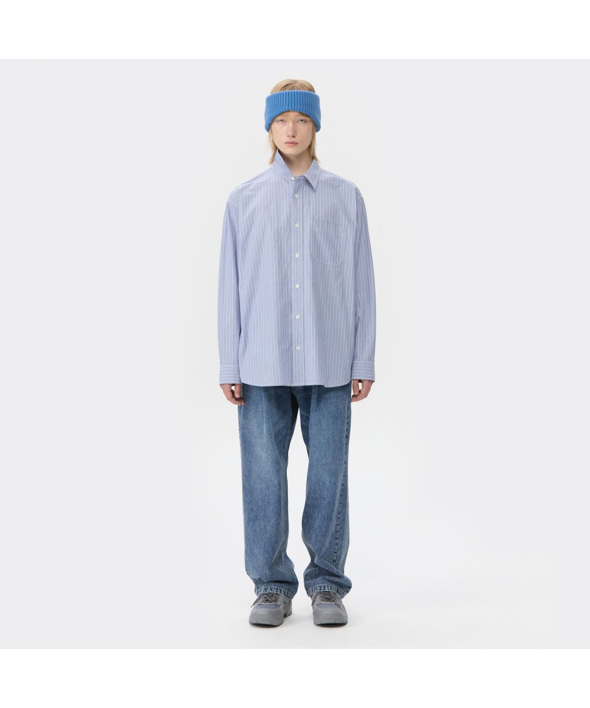 커스텀멜로우(CUSTOMELLOW) Blue Oversized Fit Slit Collar Long Shirt CWSAW25151BUX