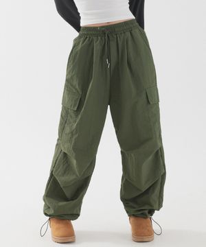나일론 원턱 카고 파라슈트 팬츠 (카키)