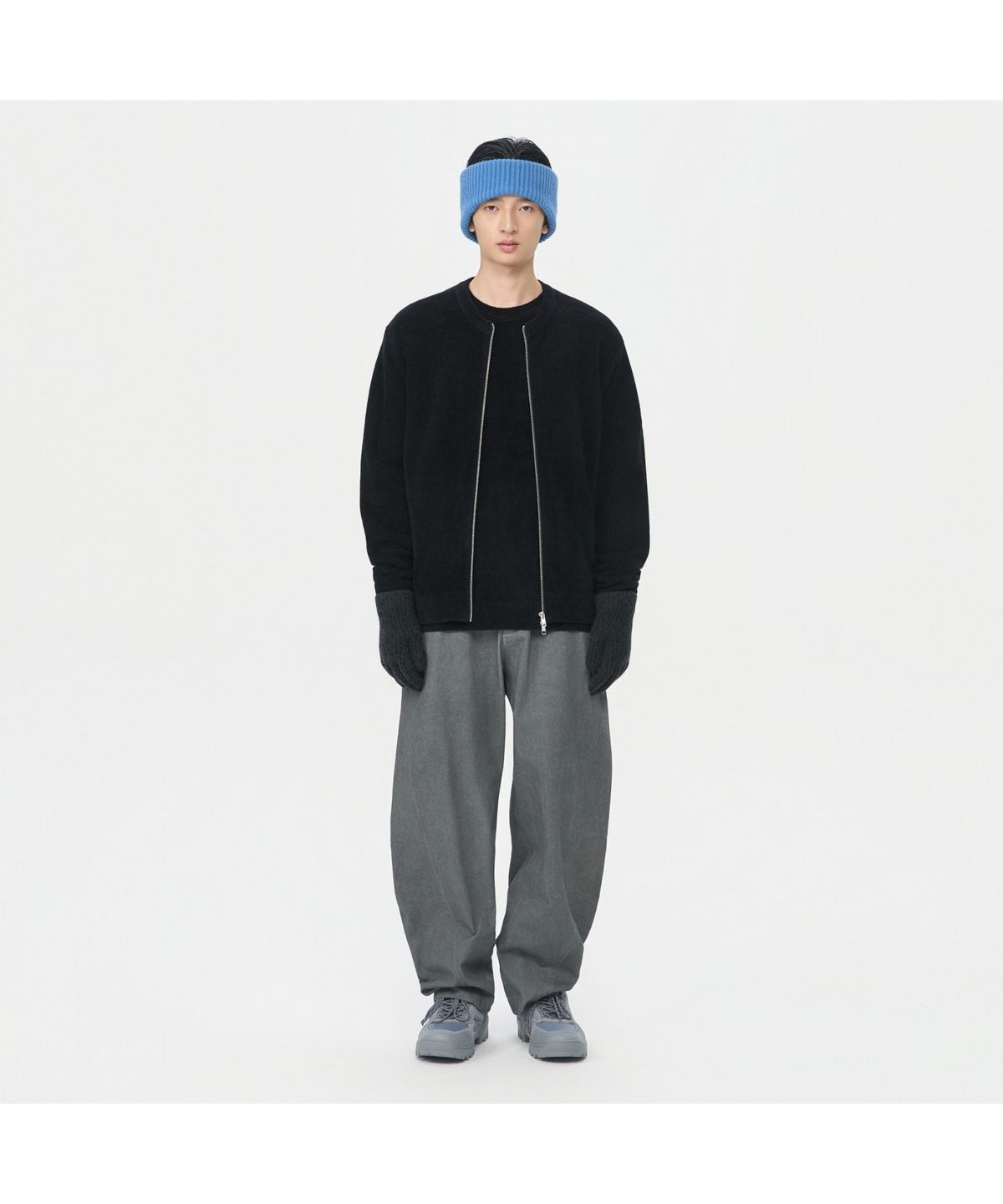 커스텀멜로우(CUSTOMELLOW) Black Chenille Round Zip Cardigan CWWAW25713BKX