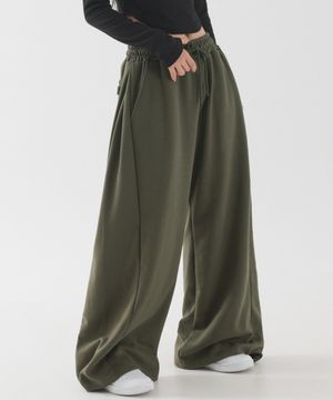 옆주름 절개 와이드 스웨트 팬츠 (카키)
