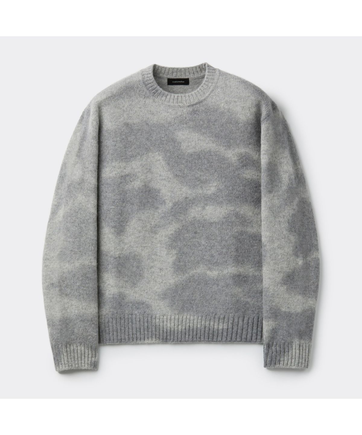 커스텀멜로우(CUSTOMELLOW) Grey Stain Printed Round Neck Sweater CWWAW25803GYX