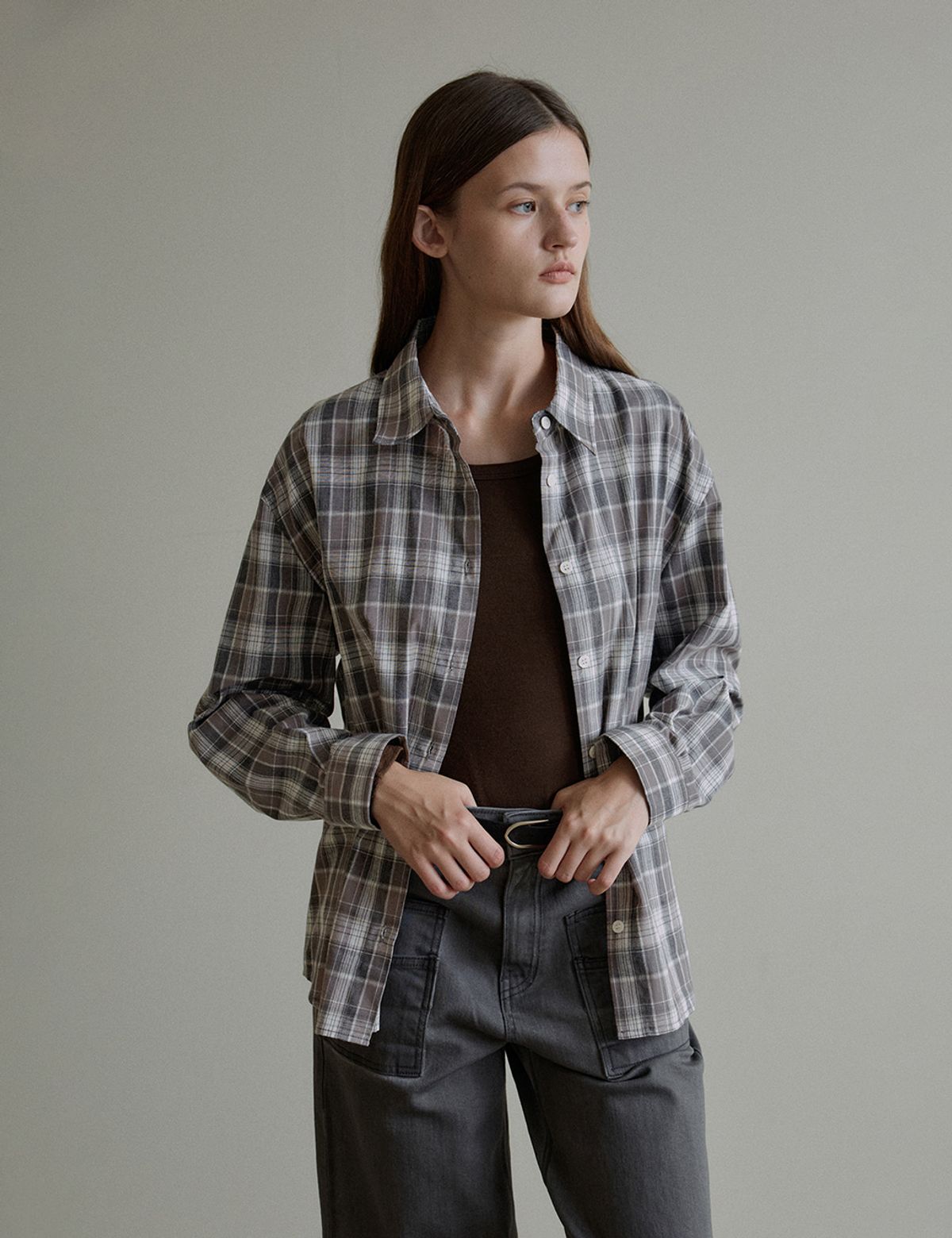 더엘로(THEELO) 2-way Check Shirt (Gray)