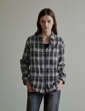 2-way check shirt (Black)