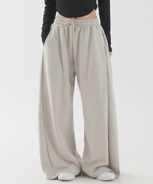 옆주름 절개 와이드 스웨트 팬츠 (연베이지)